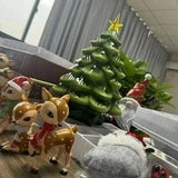 Ceramic Christmas Tree, Pre-lit Hand-Painted Tabletop Holiday Tree, Star Topper, 64 Lights - Green w/Multicolored Bulbs