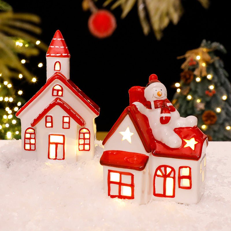 Christmas decorations, ceramic houses with lights