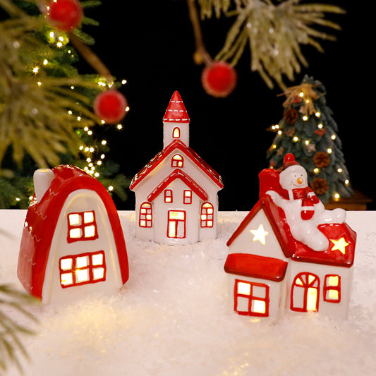 Christmas decorations, ceramic houses with lights